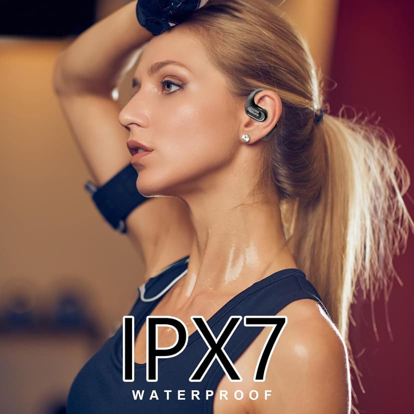 Open Ear Headphones, Bluetooth 5.4 Wireless Earbuds Premium Sound with HD Mic, 48H Playtime LED Power Display Auto Pairing Ear Buds, IPX7 Lightweight Comfort Earphones for Sporting, Working, Black