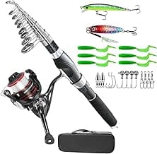 Fishing Pole Combo, 6.9ft 2Pcs Telescopic Rods Set, Collapsible Carbon Fiber Fishing Rod, Spinning Reel Set with Carrier Bag Freshwater Fishing Rod and Reel Combos Kits