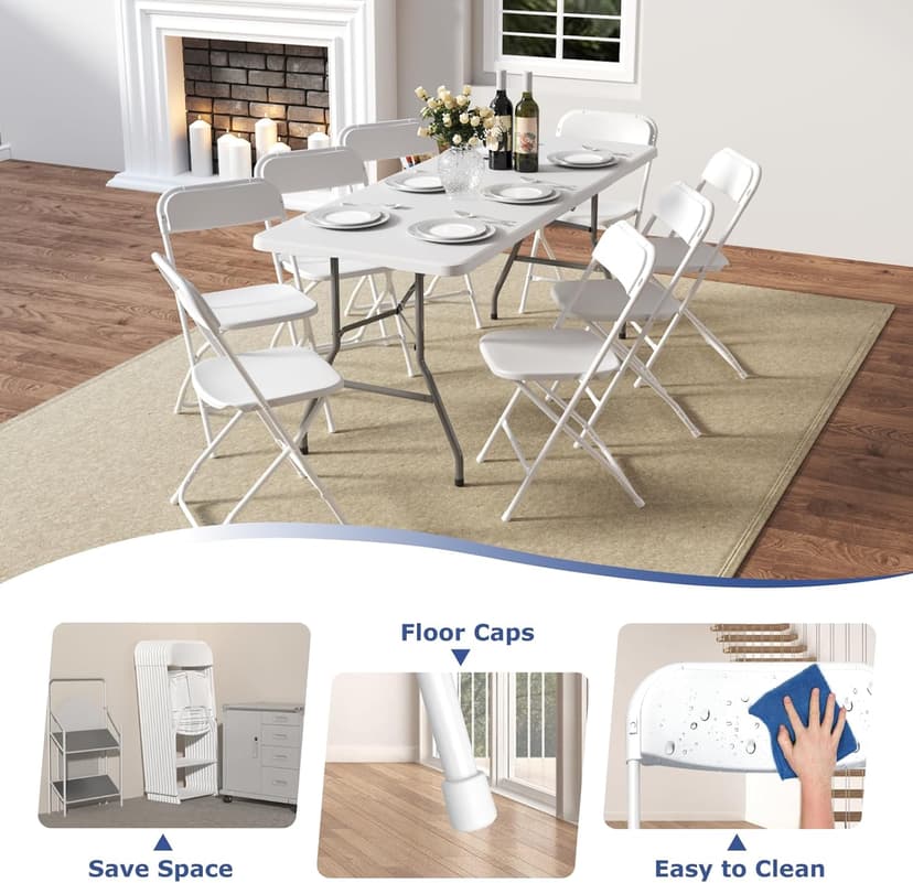 White Folding Chairs 2 Pack, Plastic Folding Chairs Outdoor Indoor, 350lb Capacity, Portable Event Chair, Lightweight Folding Chair, for Events Office Wedding Party Rental Picnic Patio