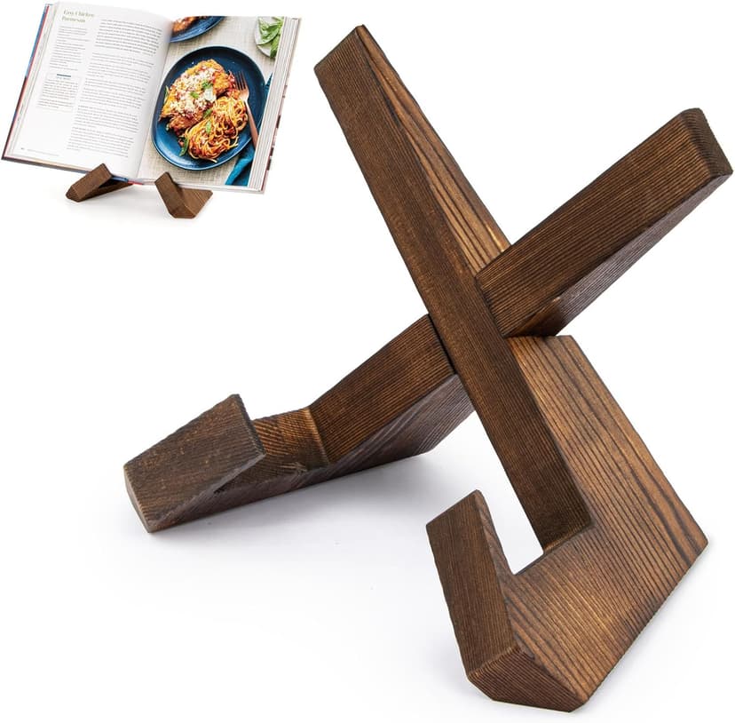 Wooden Cookbook Holder, Rustic Cook Book Holder Stand - Rustic Brown - 1 Set PUERSI Cookbook Stand for Kitchen, Recipe Book Holder for Kitchen Counter B09V57Y5NV