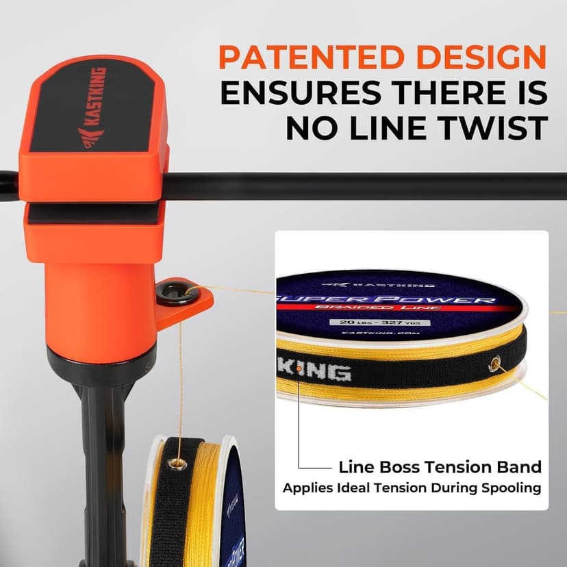 KastKing TrueWind Clamp-On Fishing Line Spooler, Portable Fishing Reel Spooler for Spinning & Baitcasting Reels, No Line Twist, Adjustable Tension, Built-in Line Cutter