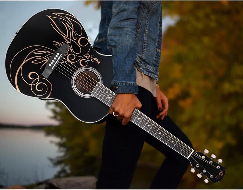 WINZZ AF227A 39 Inches Concert Acoustic Acustica Guitar with Full Kit, Delicate Vine