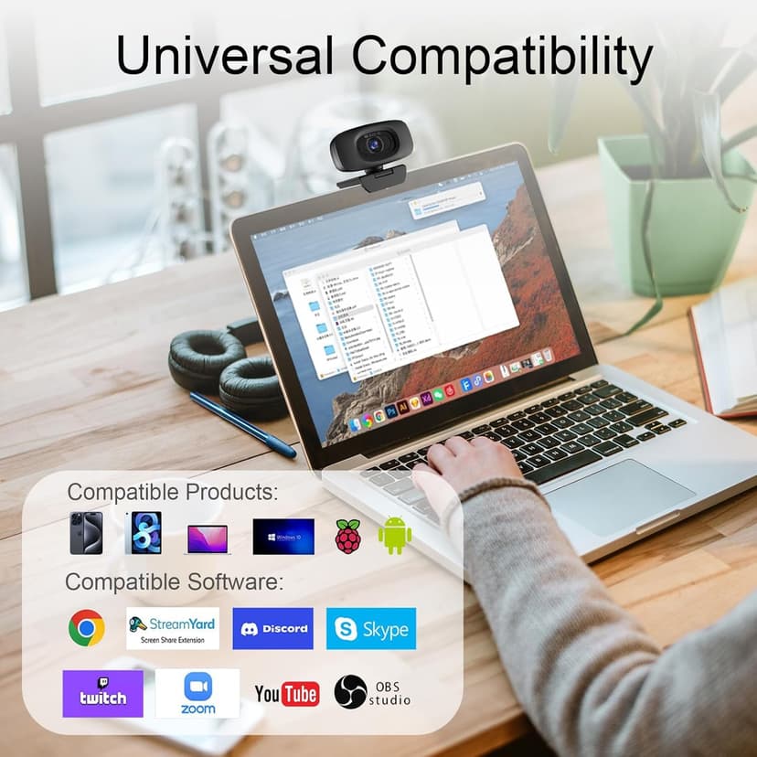 Combess 4K Webcam for Streaming Webcam for PC, 1/2.5'' Sensor, Autofocus, 2 Noise Reduction Mics, Built-in Privacy Cover, for PC/Zoom/Skype/Team/Laptop/MacBook/Windows