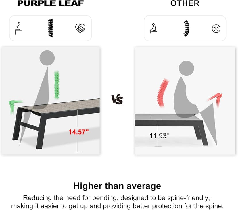 PURPLE LEAF Outdoor Chaise Lounge Set of 2 Aluminum Patio Lounge Chair with Wheels and Side Table Pool Chaise Lounge Chair for Outdoor Backyard Poolside Camel (2 Lounges Chairs W/Table)