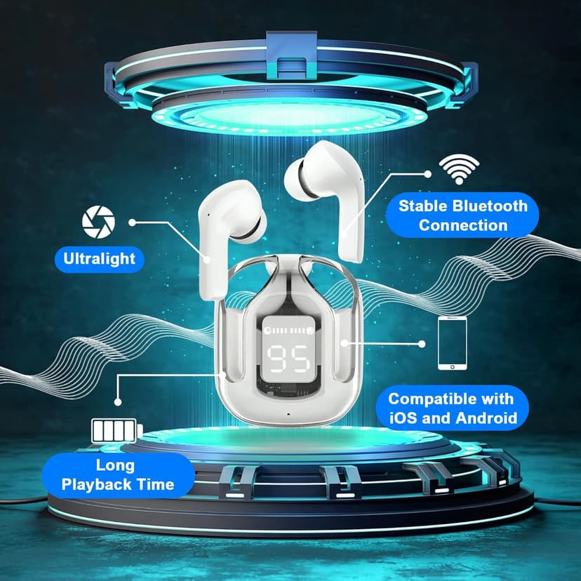 Wireless Earbuds,Bluetooth 5.4 Headphones Bass Stereo,Bluetooth Earbuds with ENC Noise Cancelling Mic,IPX8 Waterproof in Ear Earphones,48H Playtime LED Display in-Ear Ear Buds for iPhone/Android/iOS