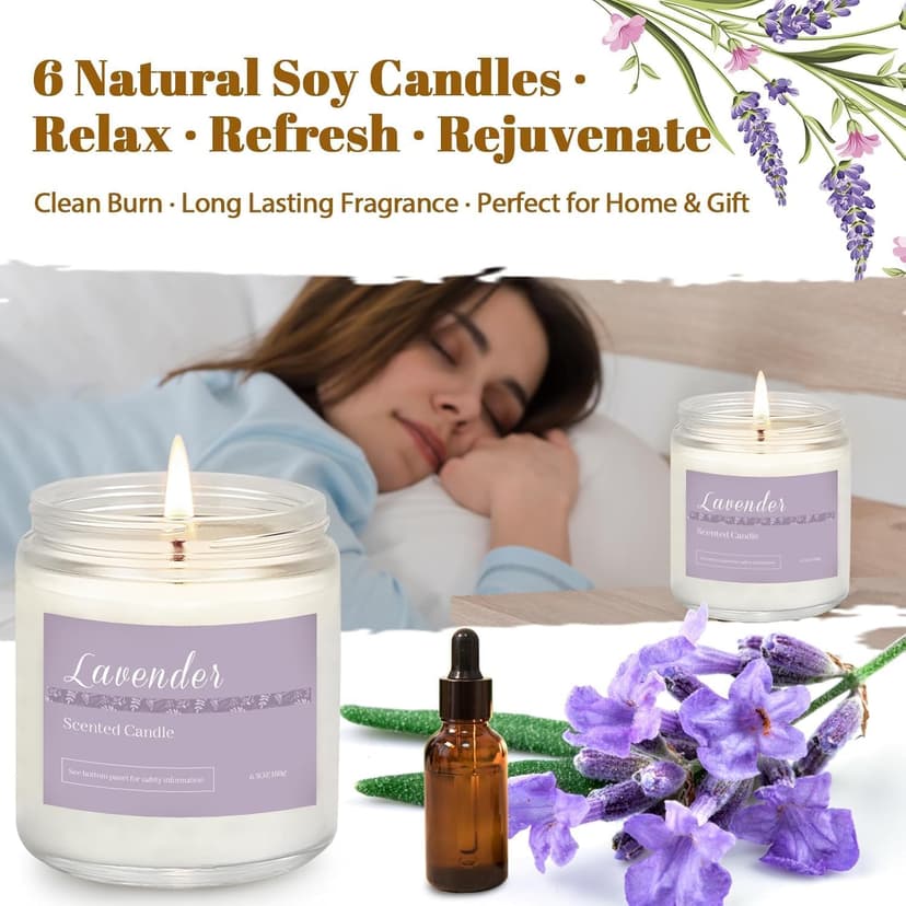 Lavender, Jasmine, Vanilla, Sage, Sandalwood Rose & Eucalyptus Mint. 42 oz 300 Hour Burn for Home, Baths, Yoga & Self-Care Scented Candles Gift Set for Women, 6-Pack Aromatherapy Candles for Home B0CHYWN5W6