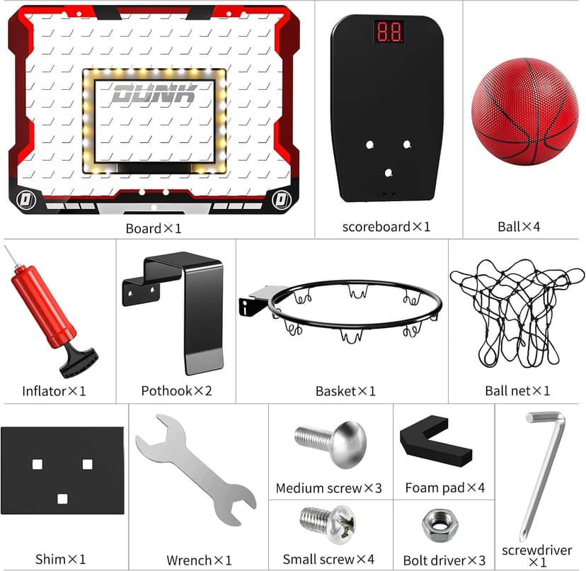 TEMI Indoor Basketball Hoop for Kids, Door Room Basketball Hoop,Mini Basketball Hoop with 4 Balls, Basketball Toys for 3 4 5 6 7 8 9 10 11 12 Year Old Boys