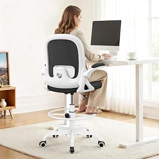 Primy Home Office Drafting Chair - Tall Desk Chair with Flip-up Armrests 3D Lumbar Support, Comfort Drafting Chair with Footrest for Standing Desk, High Chair for Bar Study Work