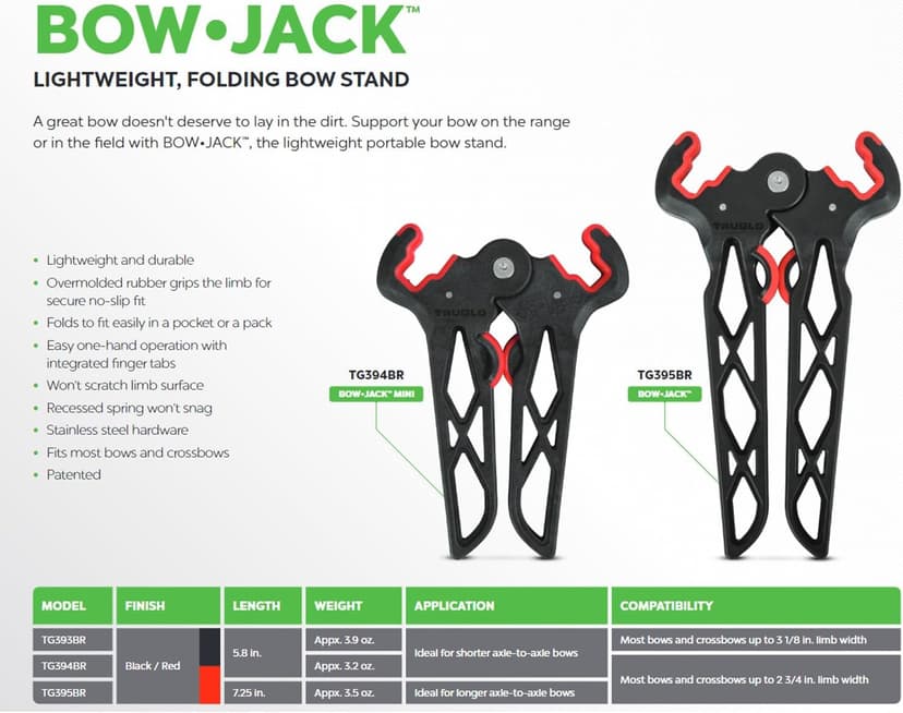 TRUGLO Bow Jack Lightweight Durable Portable Folding Bow Stand for Bowhunting - Standard Leg Length (7.5 in.); Standard Limb Width (up to 2.75 in.)