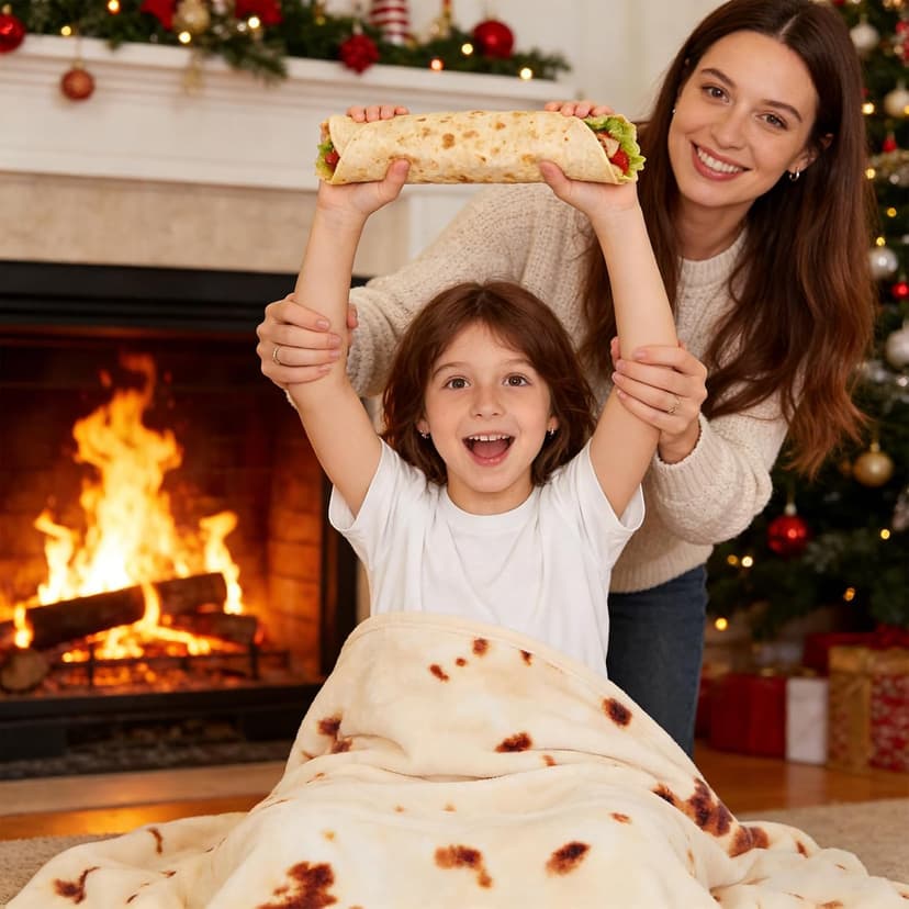 SeaRoomy Burritos Tortilla Blanket, Realistic Food Wrap Blanket Double Sided, Novelty Funny Tortilla Round Giant Soft Blankets (Beige, 47 inches)