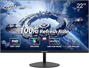 ArcticPro 22 inch 100Hz Monitor, Full HD (1920 x 1080p) Computer Monitor, 105% sRGB, 3000:1 Contrast, 3-Sided Frameless, Ultra Slim, VESA, LowBlue Mode, Tilt Adjust, HDMI *1, VGA*1