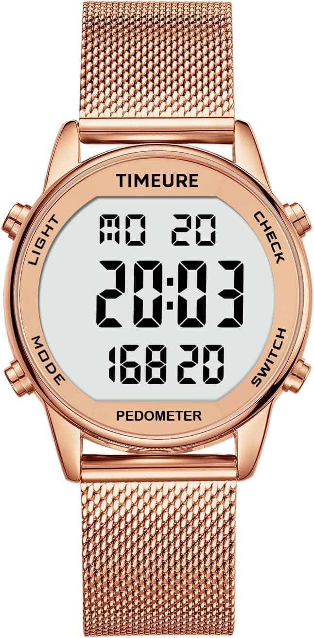 Women's Step Counter Pedometer Watch with Stainless Steel Bracelet, Stylish Design, No App, No Charging Needed for Step, Calorie, Distance, Alarm, Countdown Timer,TU-2401