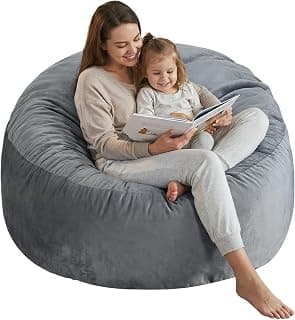 SHOUREN 3 Ft Bean Bag Chair,Memory Foam Bean Bag Chairs for Adults,Bean Bag Sofa for Living Room,Beanbag with Filler Included,Soft Velvet Fabric,Pull-Handle - 3 Foot,Dark Grey