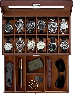ProCase ProCase Watch Box, 12 Slot Mens Watch Case With Drawer, 2-Layer Watch Display Case With Glass Lid, Mens Jewelry Box Storage Holder Organizer, Birthday Valentine Gifts for Men -12Slot, Espresso