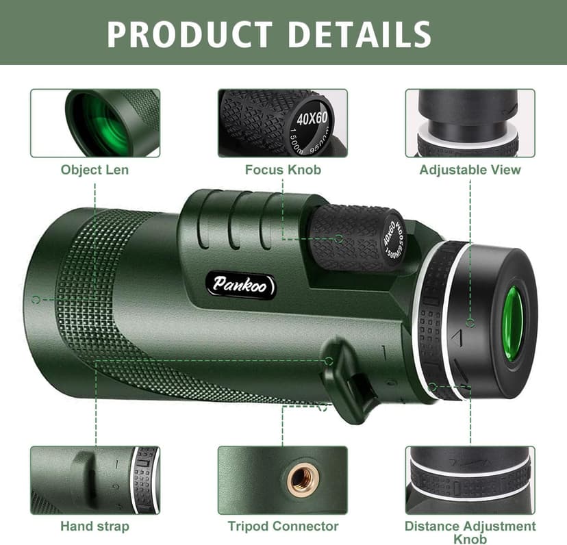 40X60 Monocular Telescope with Smartphone Holder& Tripod, High Power Nitrogen-Filled Monocular for Adults with BAK4 Prism & FMC Lens, HD Monocular Scope for Birdwatching Hiking Concert Travelling