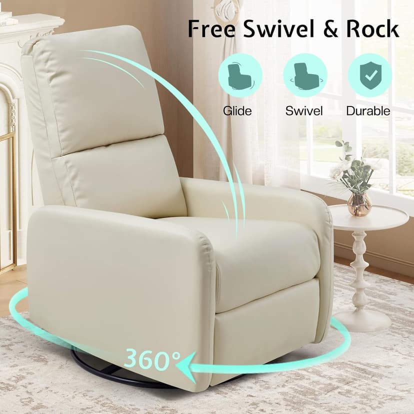 Jocisland Swivel Glider Rocking Recliner Chair for Adults, Nursery Rocker Reclining, Comfy Upholstered Single Sofa Armchair for Living Room Bedroom Nursing, Leather Cream