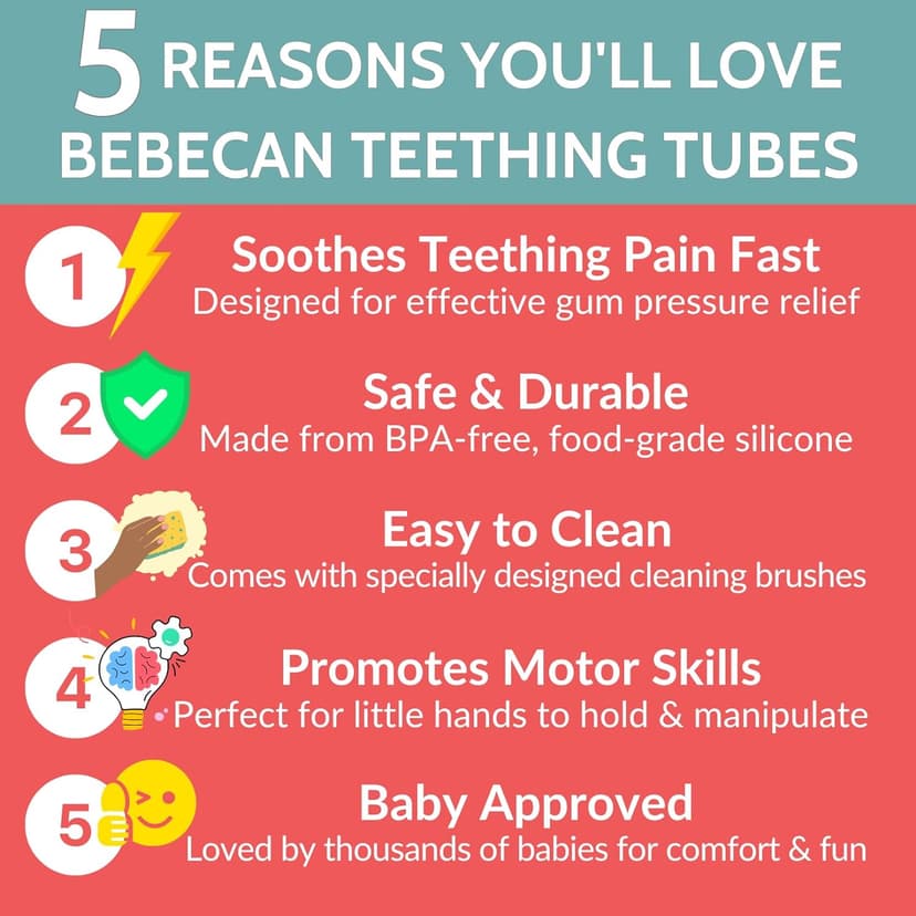 Bebecan Teething Sticks for Babies 36+ Months – Super Soft Silicone Teething Aids, Infant Oral Soothing Relief Back Molars, Multicolor 6-Pack