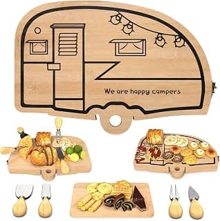 Unique Cheese Cutting Board Gift Set for Mom, House Warming, Wedding Gifts for Couples Bamboo Charcuterie Board Set - Foldable Serving Tray with Utensils B0C741CVFV
