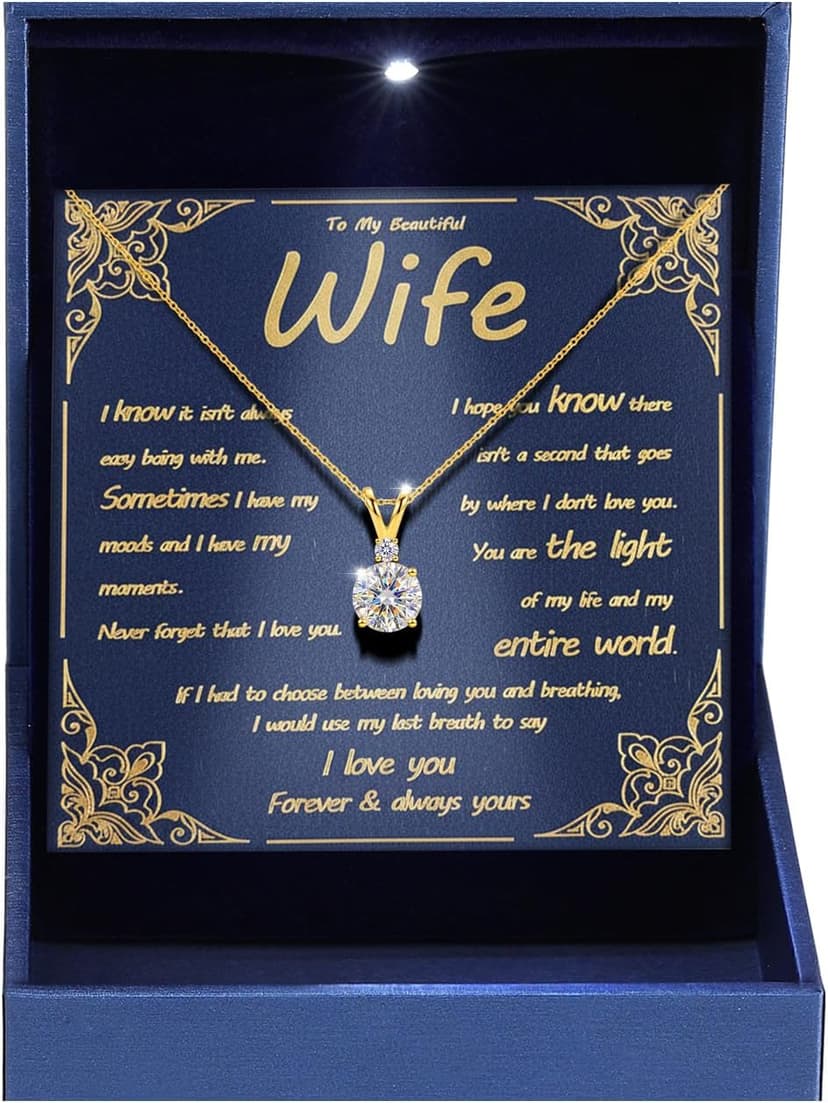 18+2" Chain S925 Sterling Silver with 18K Gold Filled|Womens Jewelry Gift for Christmas Valentines Mothers Day with Wife Card Moissanite Necklaces for Women|1-2CT D-VVS1 Gifts for Wife w/LED Box B0GVNG77SZ