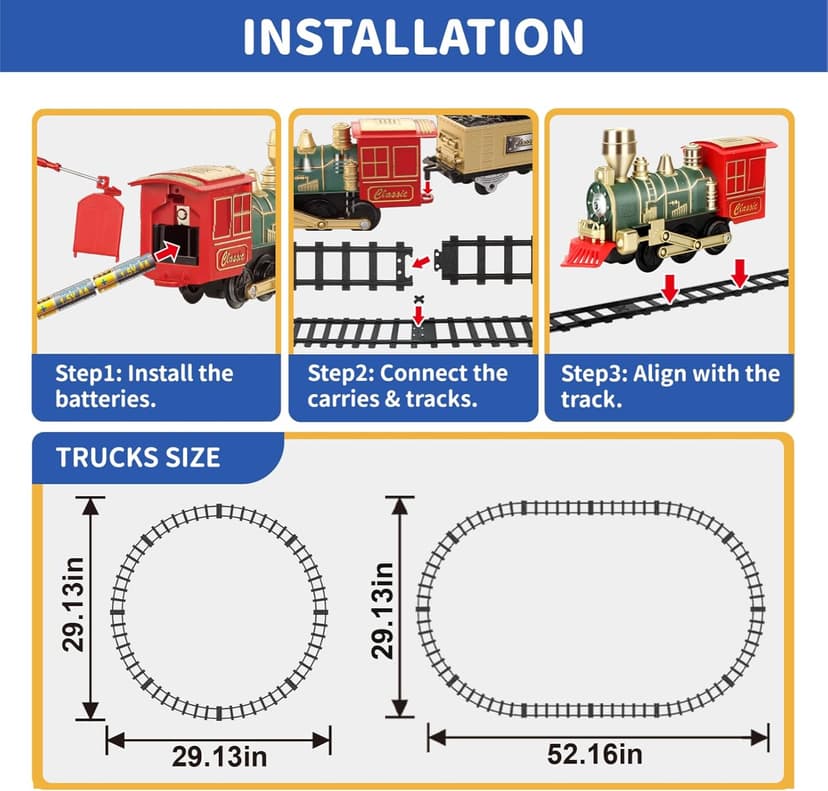 JQ JUQU Electric Train Set for Kids Ages 3-8, Battery Operated Toy Train with Lights and Sounds, 3 Cars and 10 Tracks for Christmas and Year Round Play