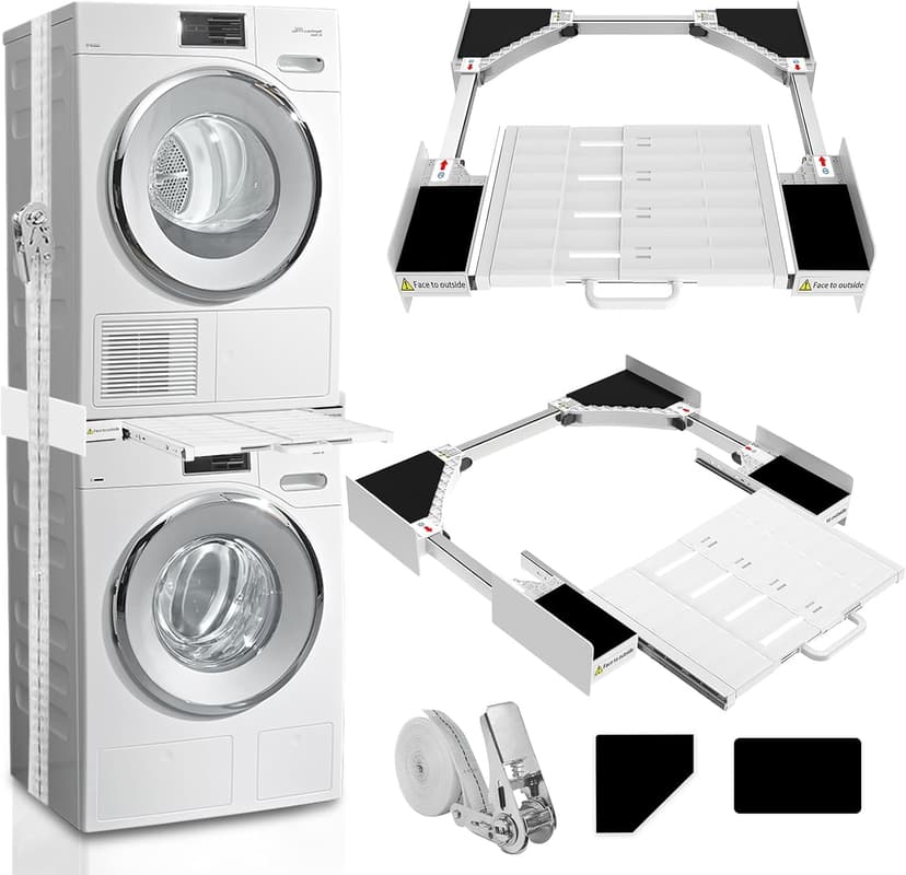 Kiss Core Washer Dryer Stacking Kit, Universal Washer Dryer Stacking Kit with Pull-Out Sliding Plate, Adjustable 29"-21" Stacking Kit for Washer and Dryer with Ratchet Strap
