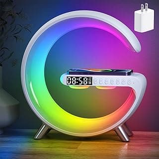 Smart LED Table Bedside Lamp with Bluetooth Speaker & App Control, 15W Fast Wireless Charging Station Dock, Sunrise Alarm Clock, Cool Night Light, for Bedroom, Home Decor, Birthday, Christmas Gifts