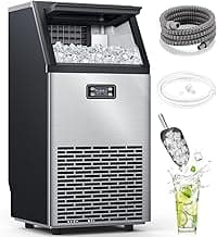 Electactic Commercial Ice Maker Machine,100lbs/24H Stainless Steel Ice Machine,33lbs Storage, Auto Self-Cleaning Freestanding Ice Maker, Ice Machine Freestanding for Bar/Cafe/Restaurant-Dark Silver