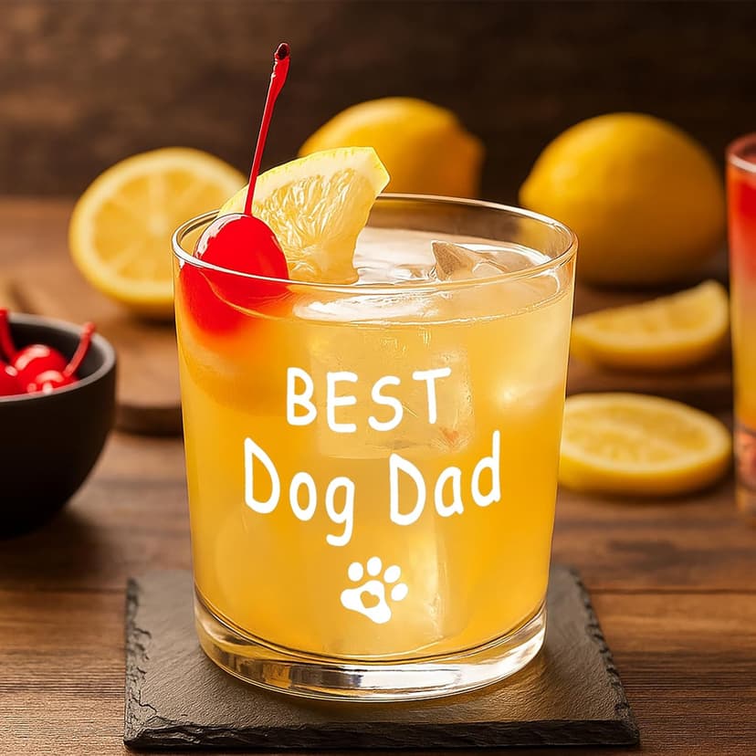 Best Dog Dad Whisky Glasses, Birthday Fathers Day Christmas Gifts for Dog Dad from Daughter Son Kids 10 OZ Old Fashioned Glass with Gift Box