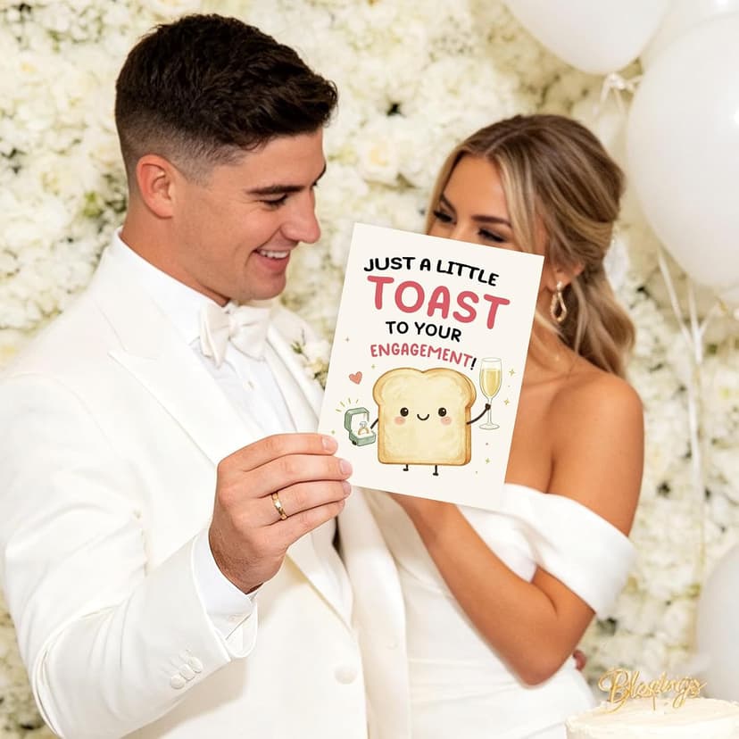 Funny Proposal Congratulations Decoration Gifts for Bride Groom Friend, Cute Toast Pun Design for Engagement Party, 5×7 Inch Asmallgf Happy Engagement Card Gifts for Couple Newlyweds B0H9LKYDPD
