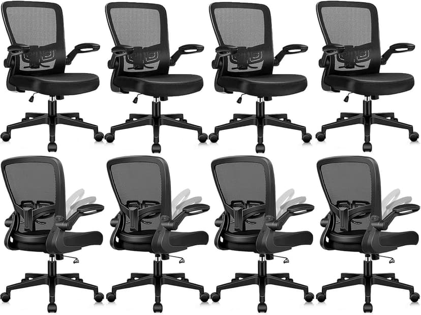 KLASIKA Desk Chairs with Wheels, Ergonomic Mesh Office Chair Adjustable Height and Swivel Lumbar Support Home Office Chair with Flip Up Armrests (8PK)