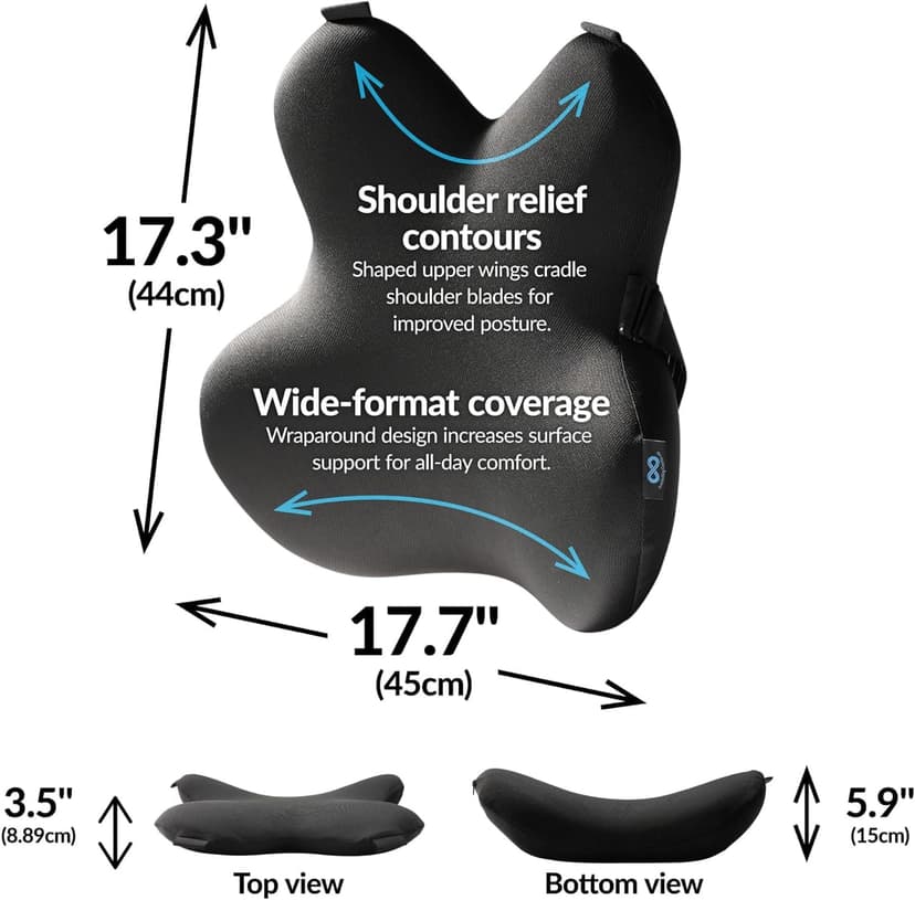 Everlasting Comfort Lumbar Support Pillow for Office Chair - Memory Foam Back Cushion for Car Seat - Promotes Better Posture, Back Pain Relief - Ideal Gaming and Desk Chairs Work and Home Essentials