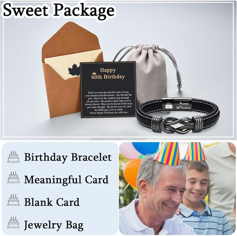 13th 16th 17th 18th 21st Birthday Gifts for Boys Him Male, Happy Birthday Leather Bracelet Gifts for 13 16 18 21 Year Old Boy Male Man Son Grandson Nephew Brother Friend with Sweet Birthday Card