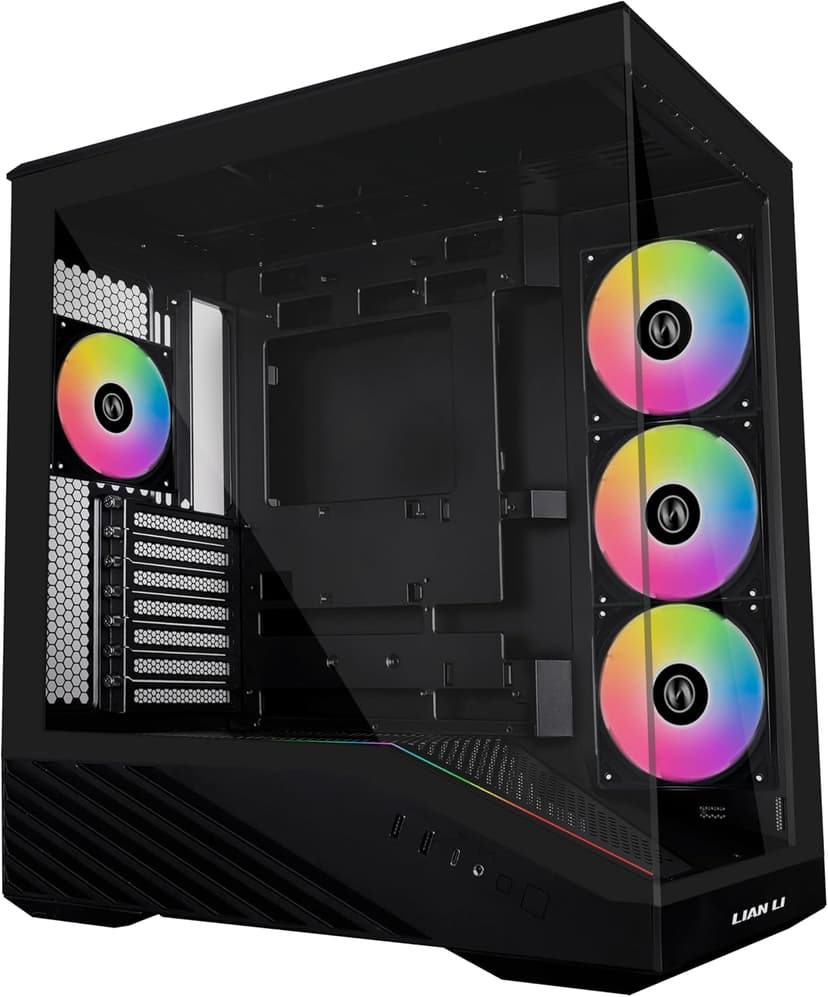 Lian Li V100 ATX Mid-Tower PC Case, 4 x 120mm ARGB PWM Fans Pre-Installed, LED RGB Strip, Display Platform with Tempered Glass, Support 420mm GPUs, 360mm Radiator, Optimized Airflow - Black (V100RX)