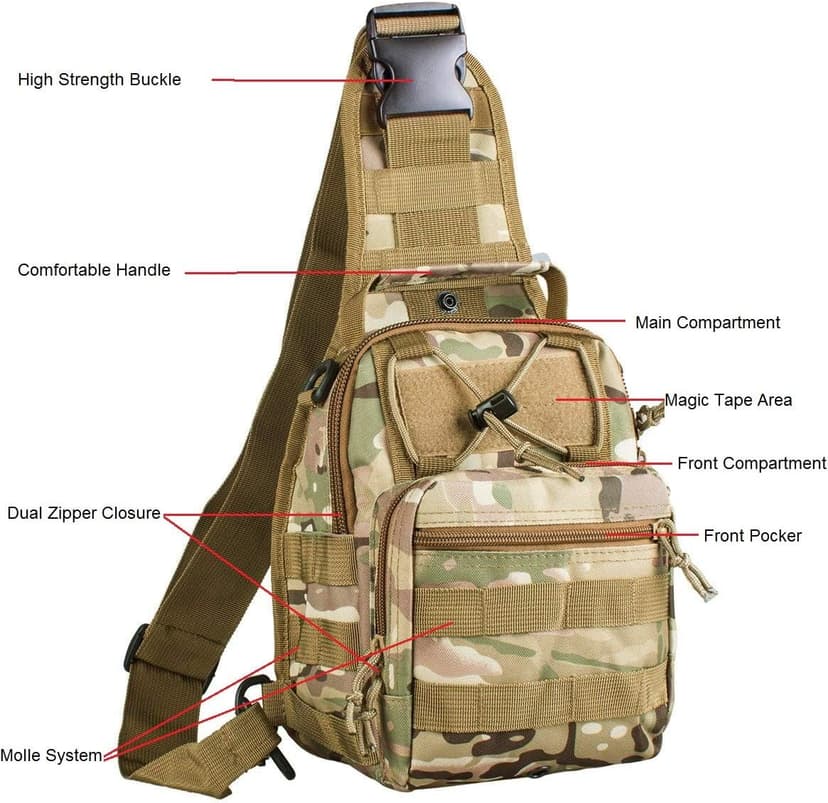 FAMI Outdoor Tactical Bag Backpack, Military Sport Bag Pack Sling Shoulder Backpack Tactical Satchel for Every Day Carry (CP)