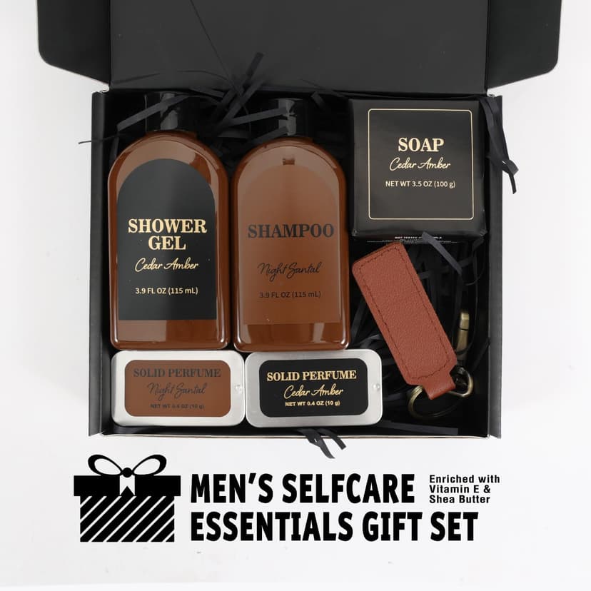 Self Care Bath Set for Man Thank You Gift Basket Regalos para Hombre Anniversary Christmas Fathers Day Gift for Him Gifts for Men 6 Pcs Cedar & Sandal Mens Gift Set, Birthday Gift Set for Men B0DJ7FNJJR