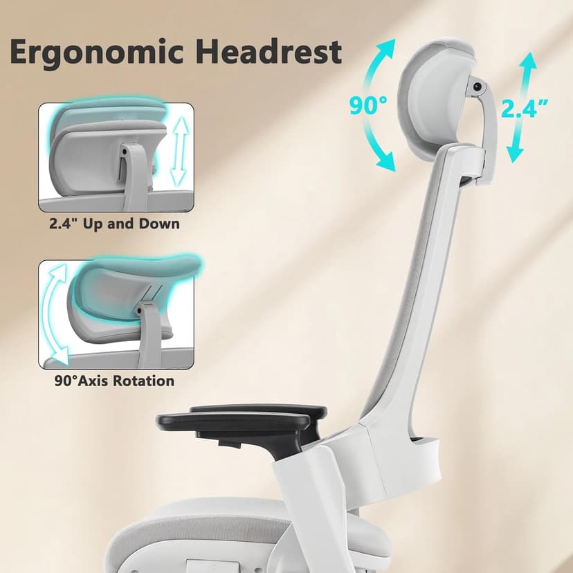 CLATINA Ergonomic High Swivel Executive Chair with Adjustable Height Head 3D Arm Rest Lumbar Support and Upholstered Back for Home Office Gray Mesh/High Back