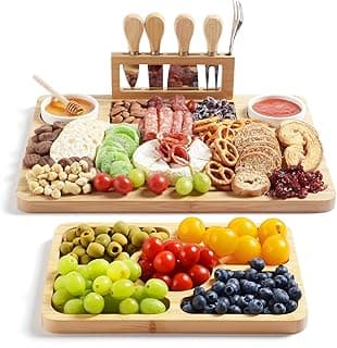Bamboo Charcuterie Boards (23"×11"×0.8") and Knife Set, Lightweight Cheese Board and Platter, Unique Gift for Housewarming, Anniversary & Wedding, Mother's Day and Christmas for Women…