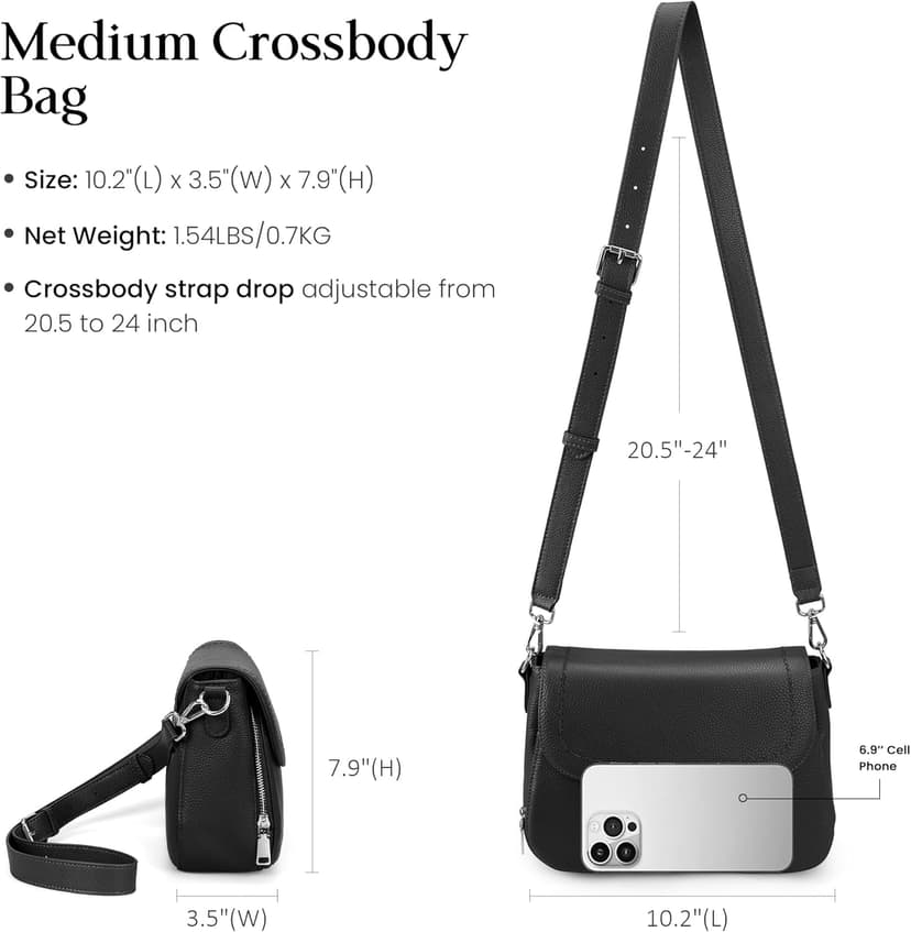 befen Genuine Leather Crossbody Bags for Women with Built in RFID Wallet Medium Womens Saddle Bag Cross Body Purse