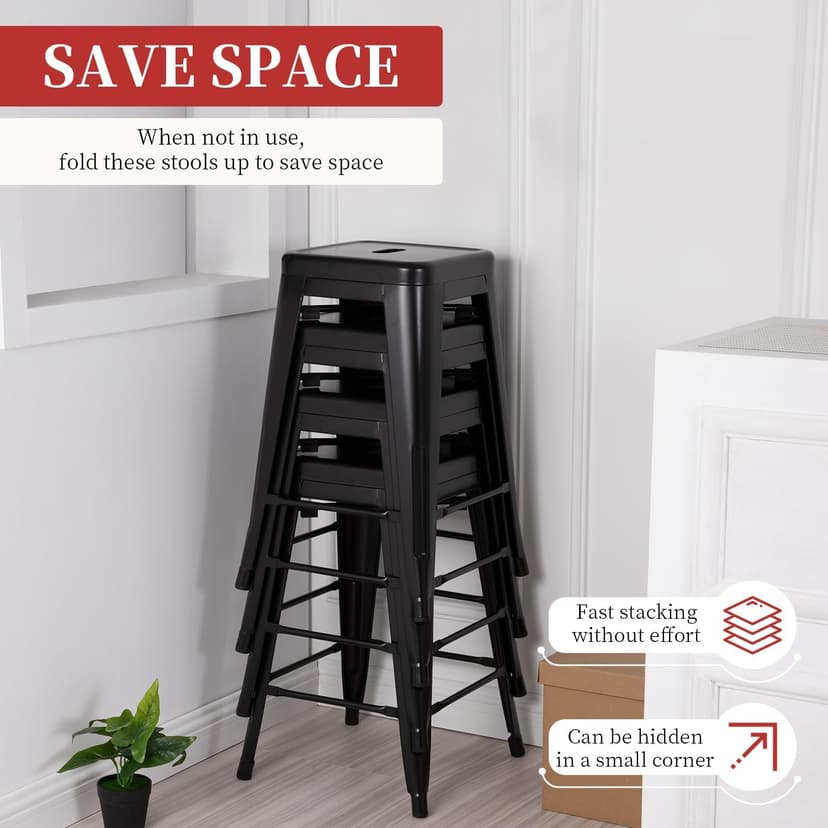 FDW Metal Bar Stools Set of 4 Counter Height Bar Stools 24 Inches Industrial Bar Chairs Patio Stool Stackable Backless Stool Indoor Outdoor Metal Kitchen Stools Bar Chairs (Black, 24")