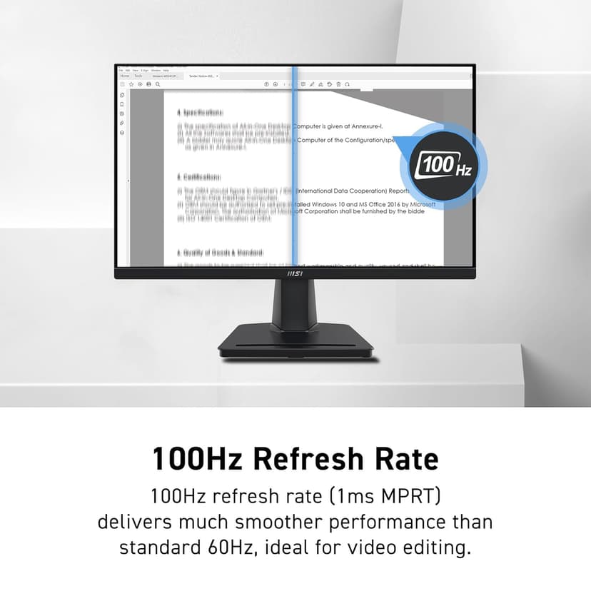 msi PRO MP225V, 22-inch, 1920 x 1080 (FHD) Computer Monitor, 100Hz, Adaptive-Synch, HDMI, Video Port, Low Blue Light, Eye-Q Check, VESA Mountable, Tilt, 1ms, Black