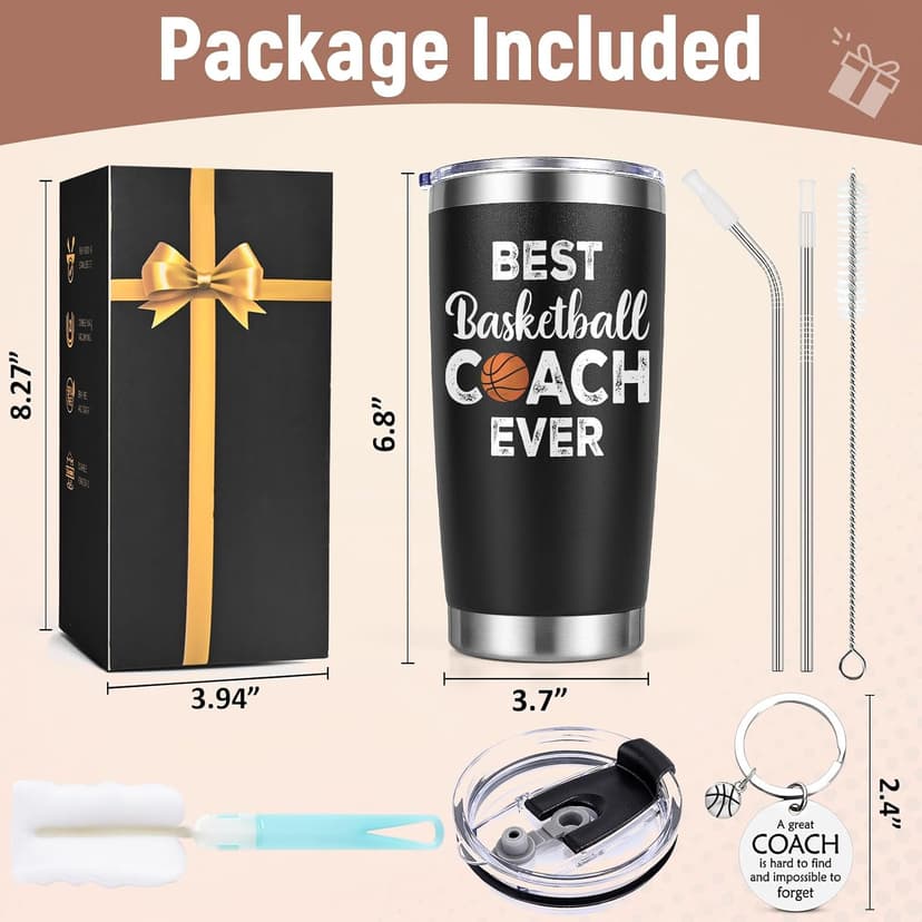 Lifecapido Basketball Coach Gifts, 20oz Coach Insulated Tumbler with Key Chain, Basketball Coach Appreciation Gifts for Men, Black