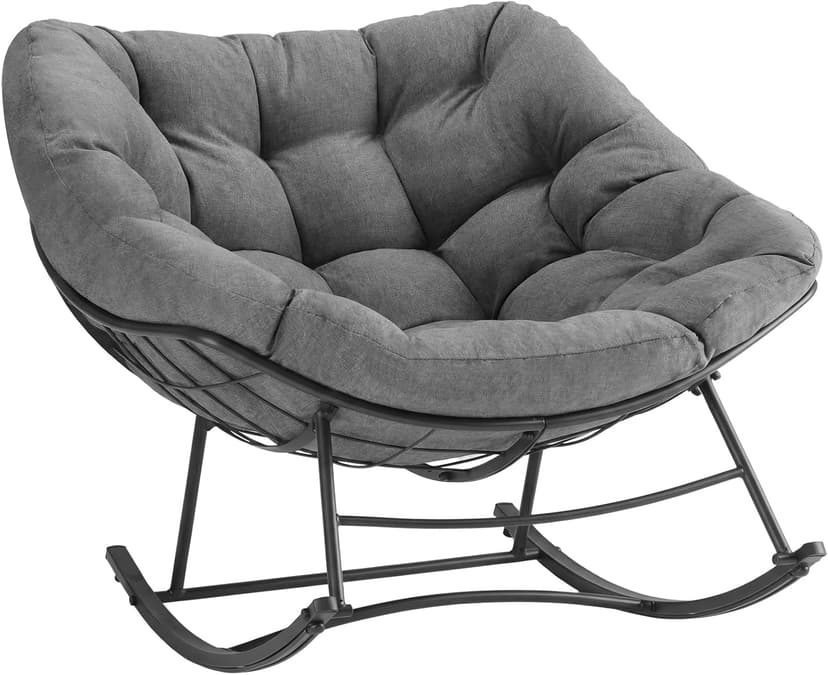 Outdoor Rocking Chair with 5.5" Thick Cushion, Oversized Egg Lounge Chair with Water-Repellent & UV-Resistant Fabric, 450 Lbs Heavy Duty for Patio, Living Room, Garden, Bedroom
