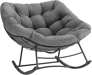 Outdoor Rocking Chair with 5.5" Thick Cushion, Oversized Egg Lounge Chair with Water-Repellent & UV-Resistant Fabric, 450 Lbs Heavy Duty for Patio, Living Room, Garden, Bedroom