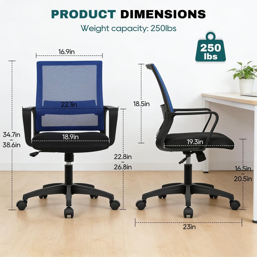 PayLessHere Gaming Chair Ergonomic Computer Chair Office Chair Video Game Chairs with Lumbar Support Desk Chair Armrest Mid Black Cushion Swivel Rolling Chair with Wheels for Home Office (Blue)