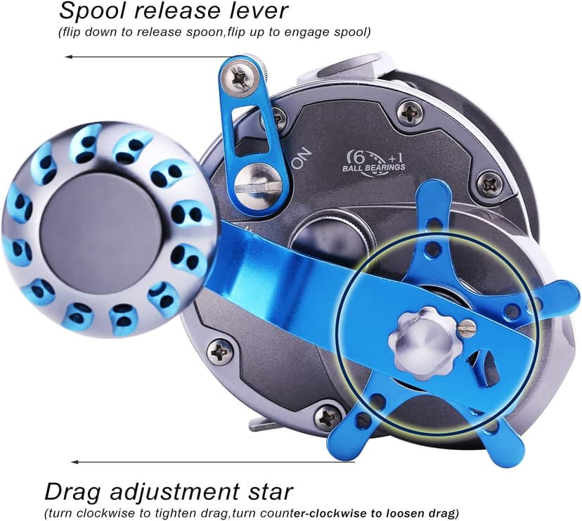 Sougayilang Line Counter Trolling Reel Conventional Level Wind Fishing Reel