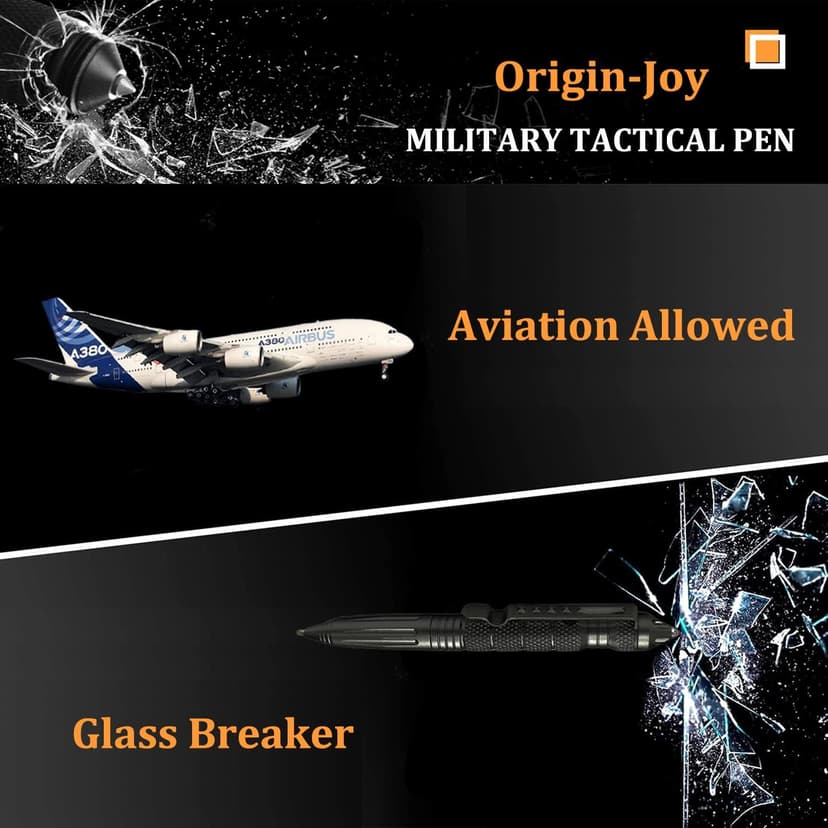 Origin-Joy 2 Pack Tungsten Steel Military Tactical Pen Set, Multifunctional EDC Self Defense Pen With 8 Ballpoint Refills (Black & Gray)