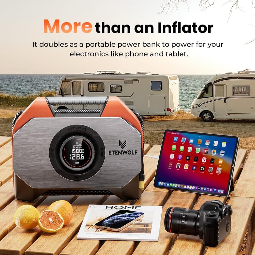 with 19200mAh for Heavy duty Vehicle, Car & Inflatables, 100% Duty Cycle & Dual Cylinder, Bike Pump with LED Backlight,Orange ETENWOLF VORTEX S6 Tire Inflator Portable Air Compressor, Cordless Air Pump B0CGLTPKBZ