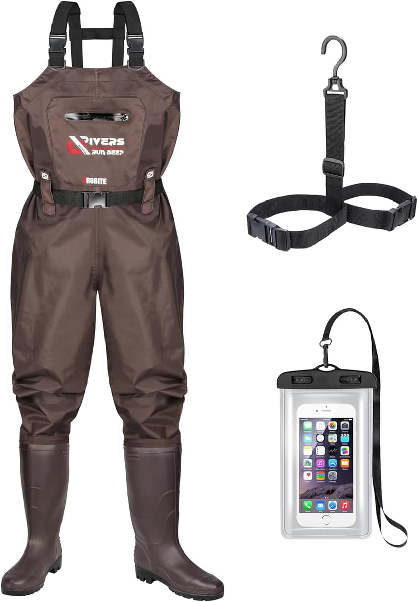 Upgraded 210D Nylon Chest Waders with Boots - Waterproof PVC Fishing & Hunting Waders for Men, Breathable Wading Gear