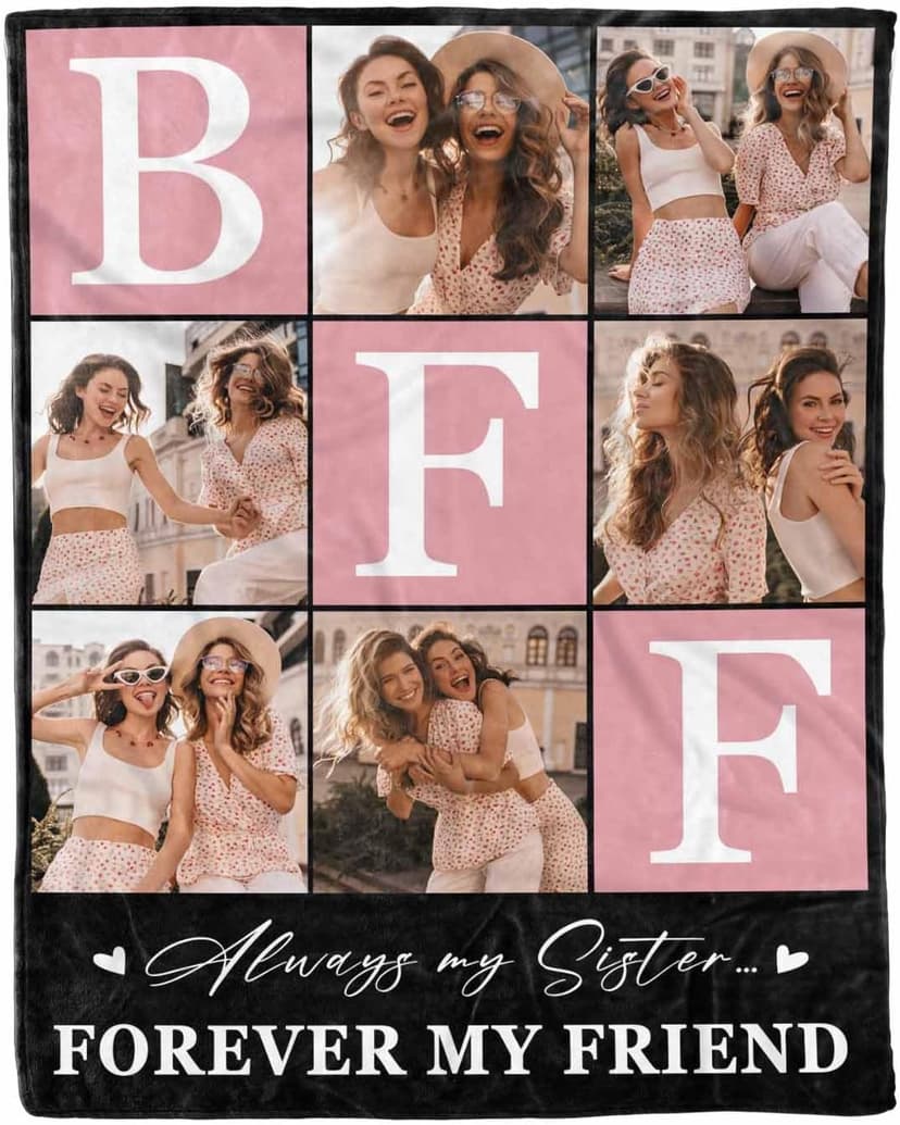 BFF Personalized Blanket with Photo and Pictures - Customized Gift for Best Friendship - Women Friends Personalized Gift, 8 Sizes B0CXXTGWKL
