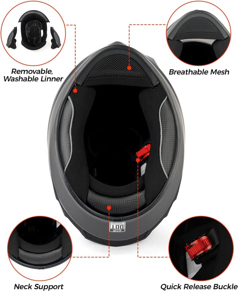 Orthrus Full Face Motorcycle Helmet for Adults Men & Women DOT Approved Motorbike Street Bike Racing Helmets with Tinted & Clear Visors (Matte Black, Large)